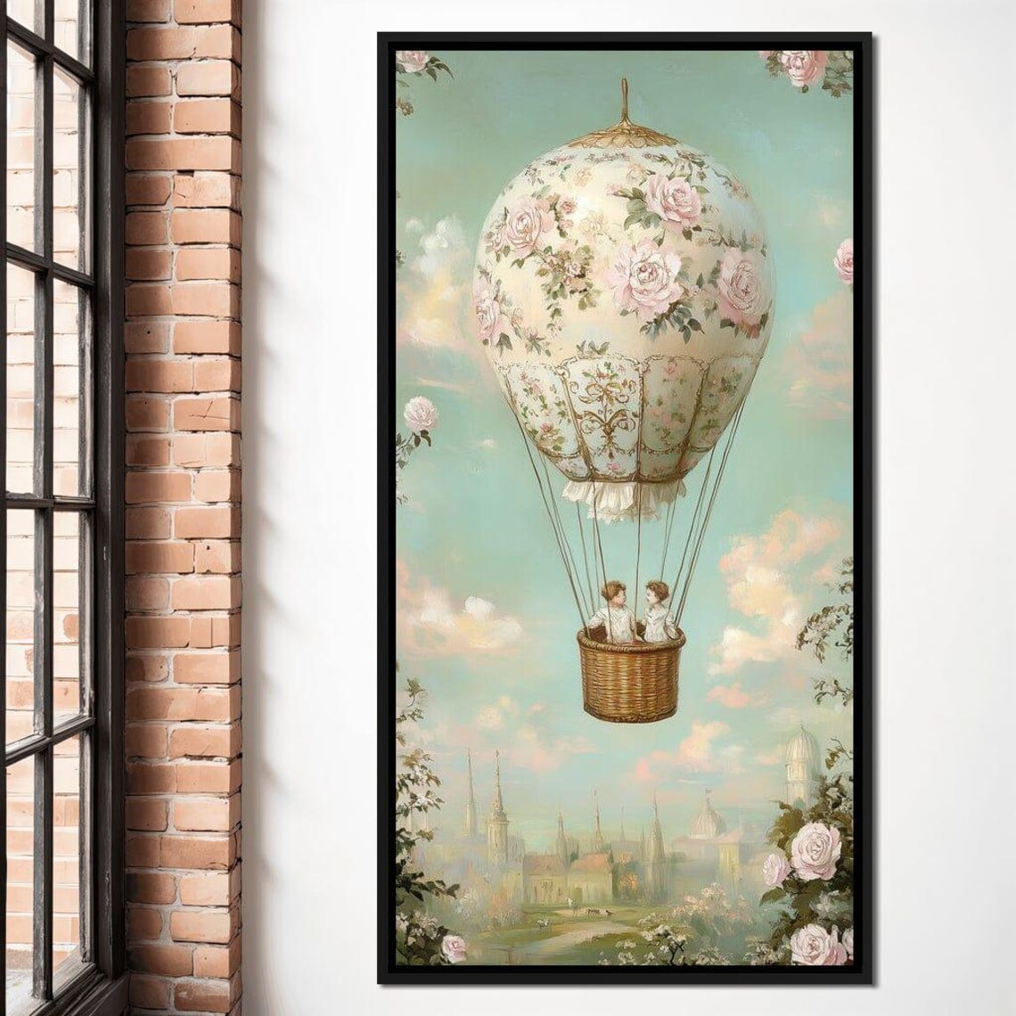 Vintage Rose Hot Air Balloon Children Dreamy European Sky Wall Art - Image 3