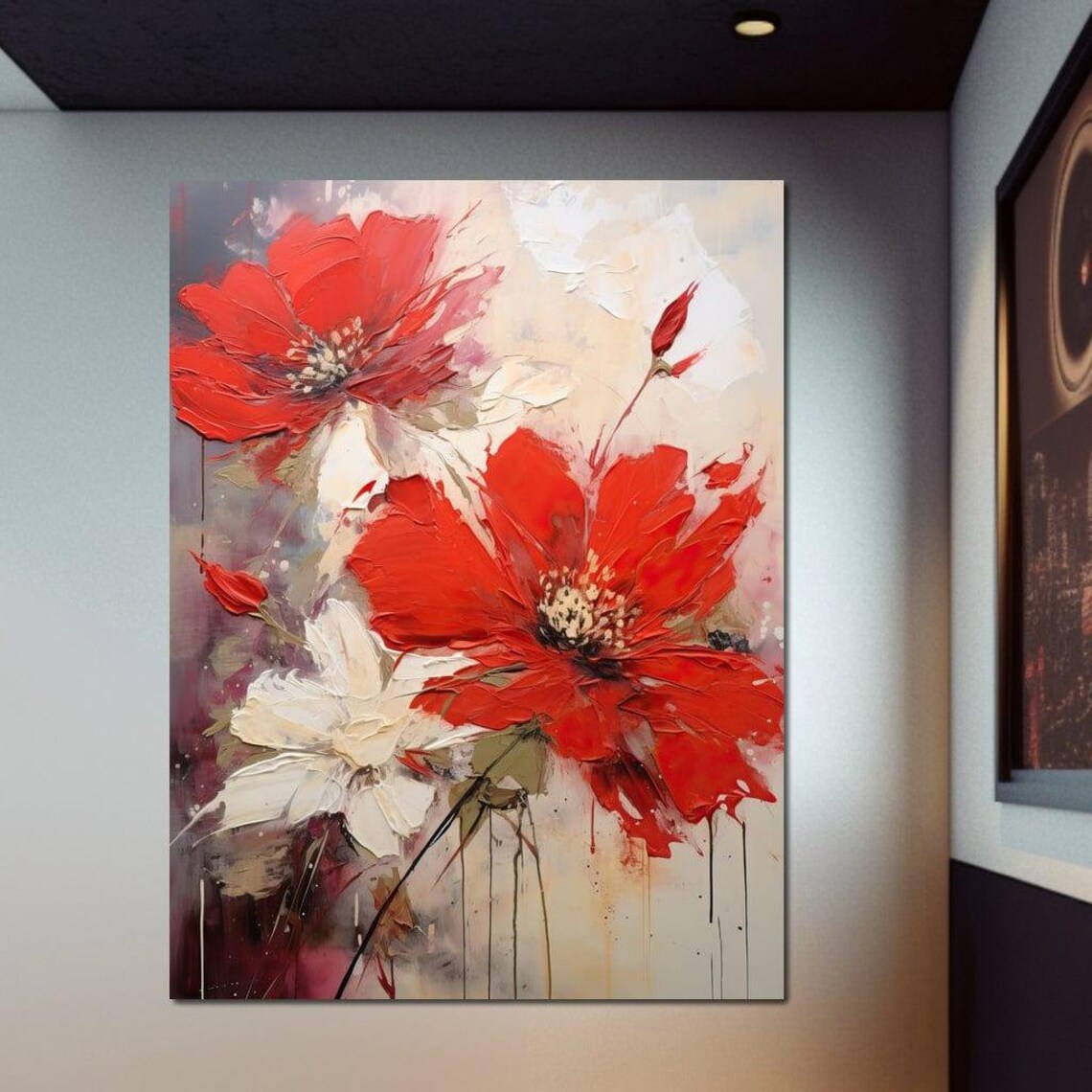 Bold Red White Abstract Poppy Flowers Modern Floral Wall Art Poster - Image 4