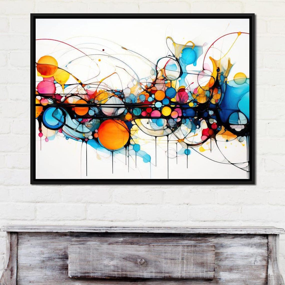 Multicolor Ink Circles Lines Symmetric Framed Abstract Wall Art - Image 2