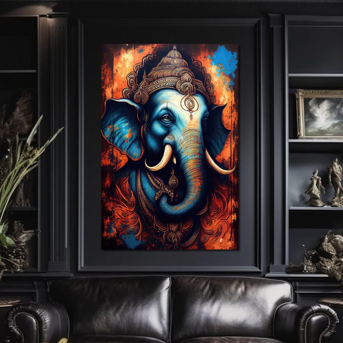 Ganesh Blue Elephant Deity Ornate Spiritual Hindu Art Print Cultural Poster - Image 4