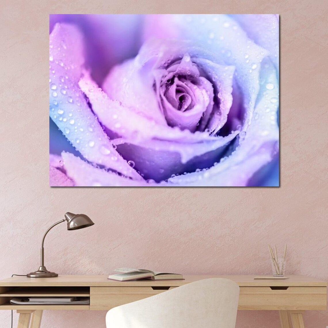 Pink Purple Rose Macro Photography Water Droplets Pastel Wall Art - Image 4