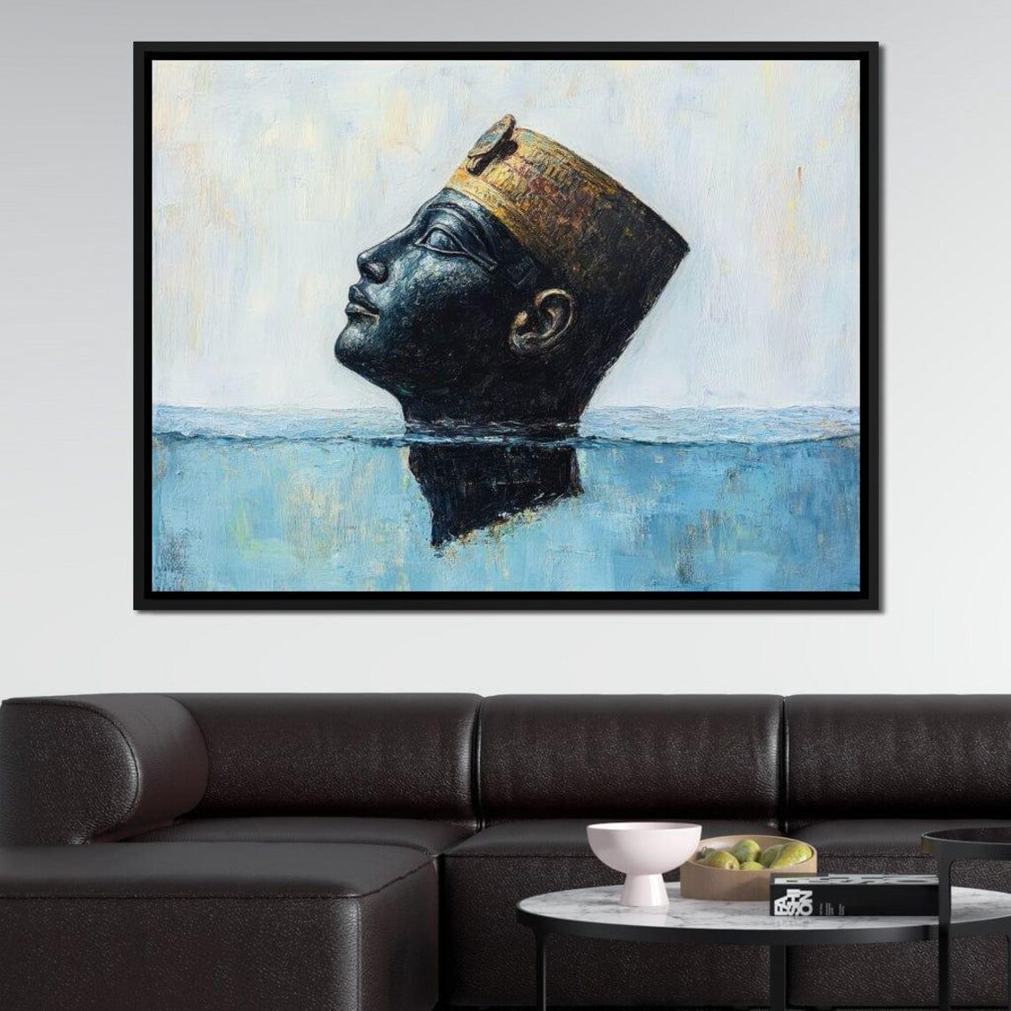 Egyptian Pharaoh Bust Emerging From Calm Water Minimalist Art Poster - Image 2