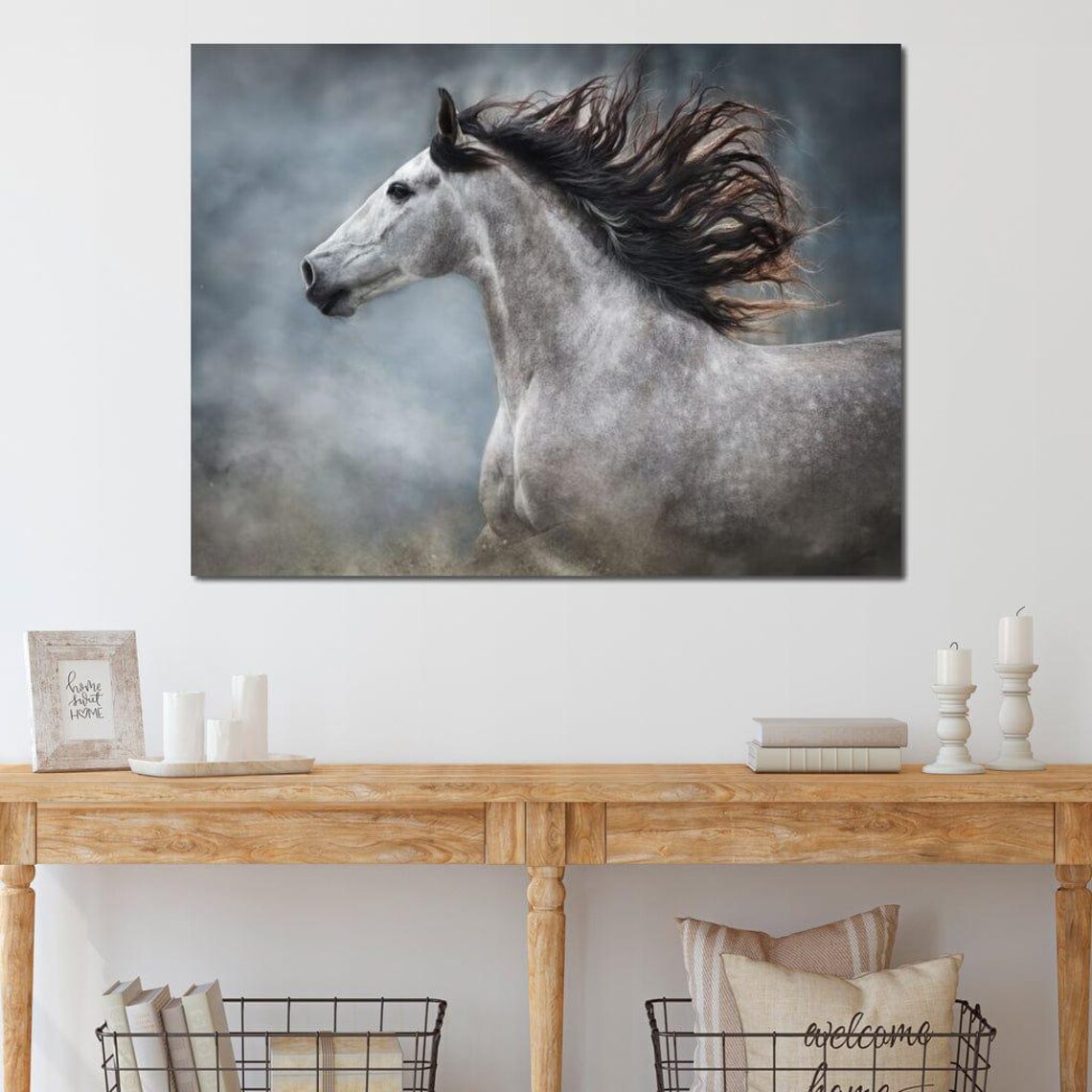 Gray Andalusian Horse Flowing Mane Dramatic Equine Portrait Art Print - Image 4