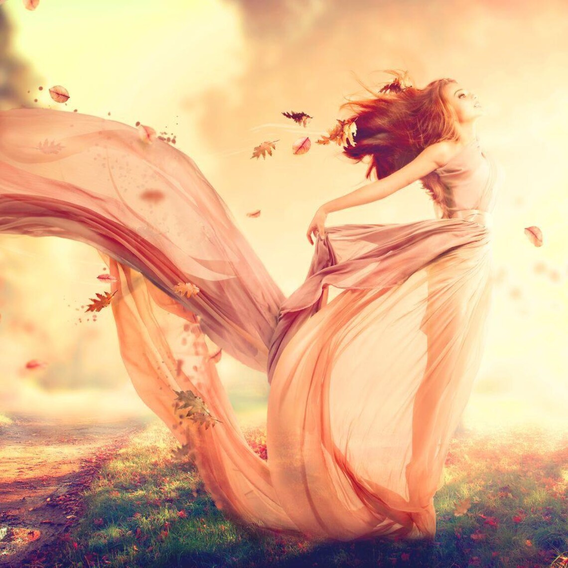 Golden Autumn Fairy Five Panel Wall Art Woman In Flowing Dress Poster - Image 2