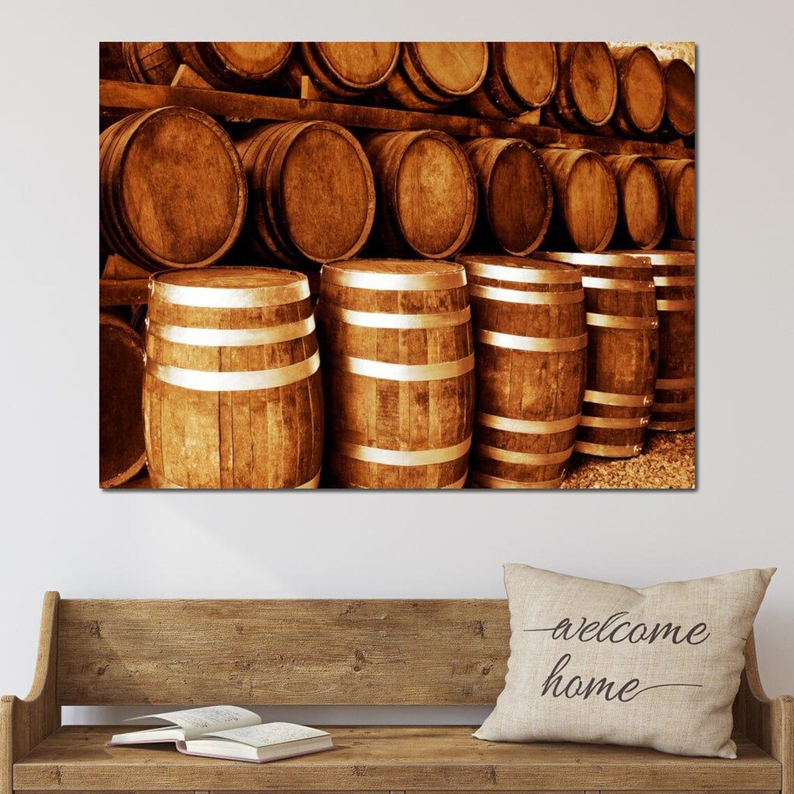 Oak Whiskey Barrels Rustic Distillery Stacked Wooden Barrels Home Bar Poster - Image 4