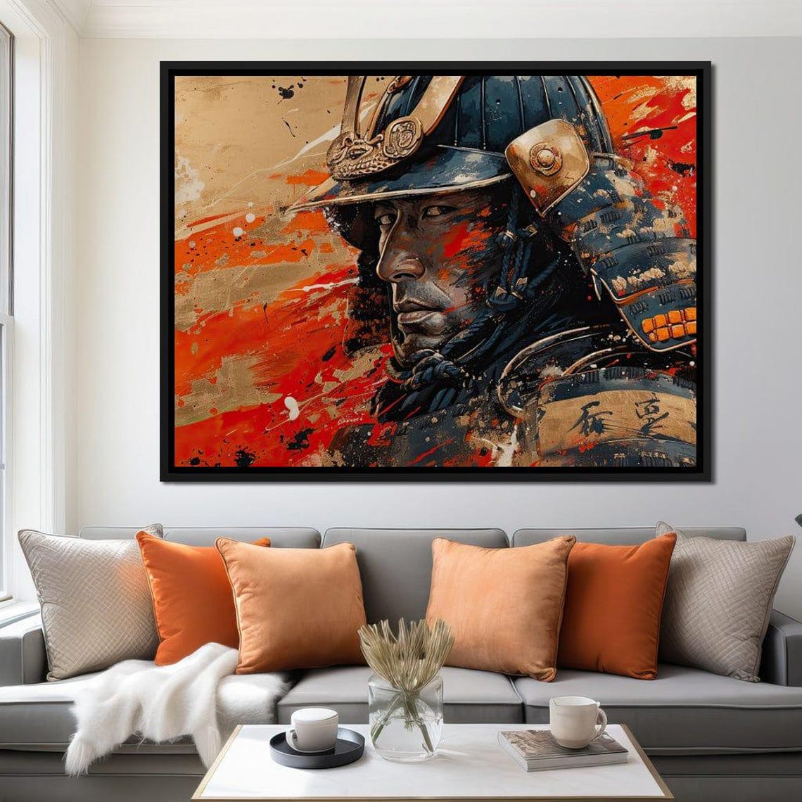 Samurai Warrior Armor Portrait Red Black Japanese Battle Wall Art - Image 3