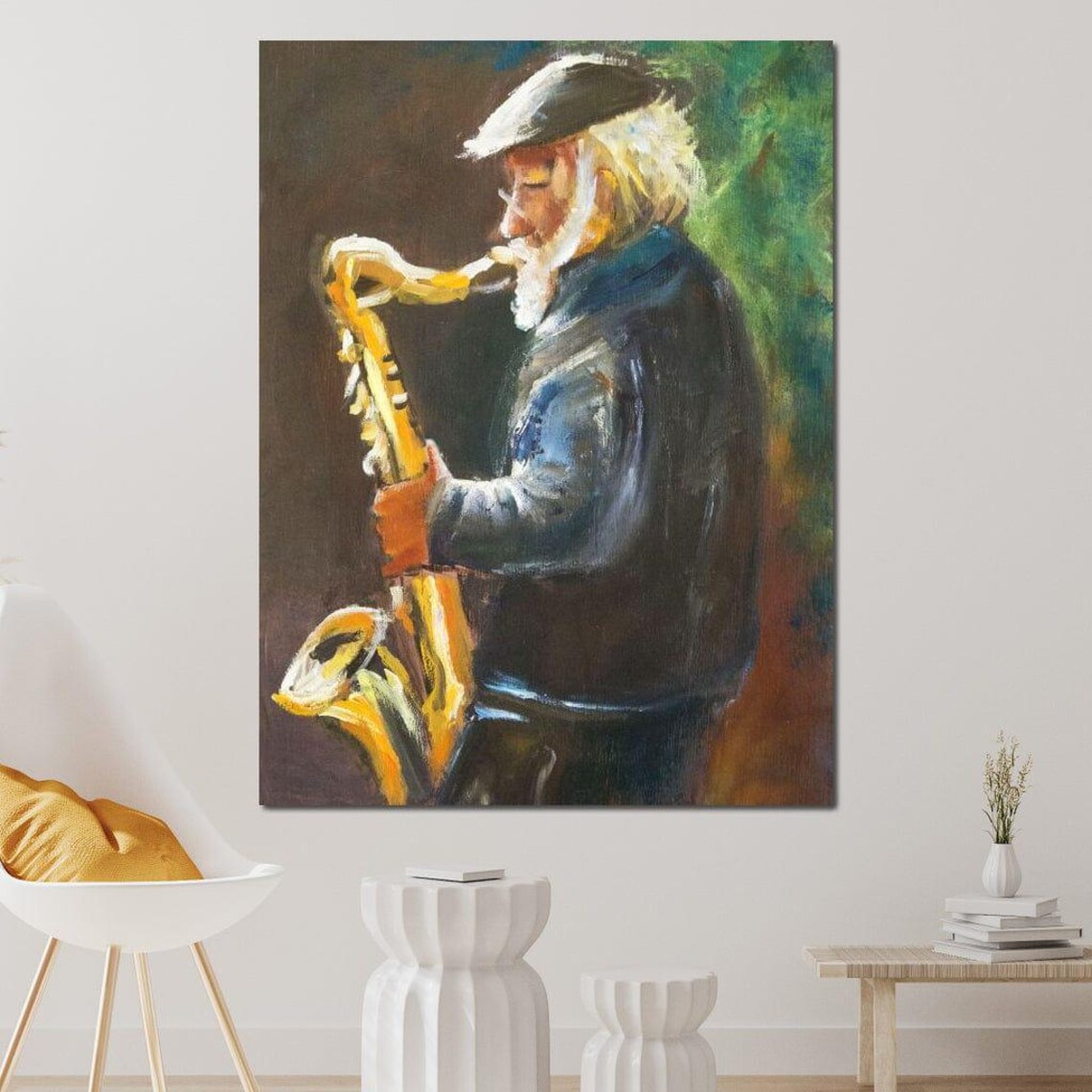Saxophone Player Elderly Jazz Musician Impressionist Painting Moody Wall Art - Image 3