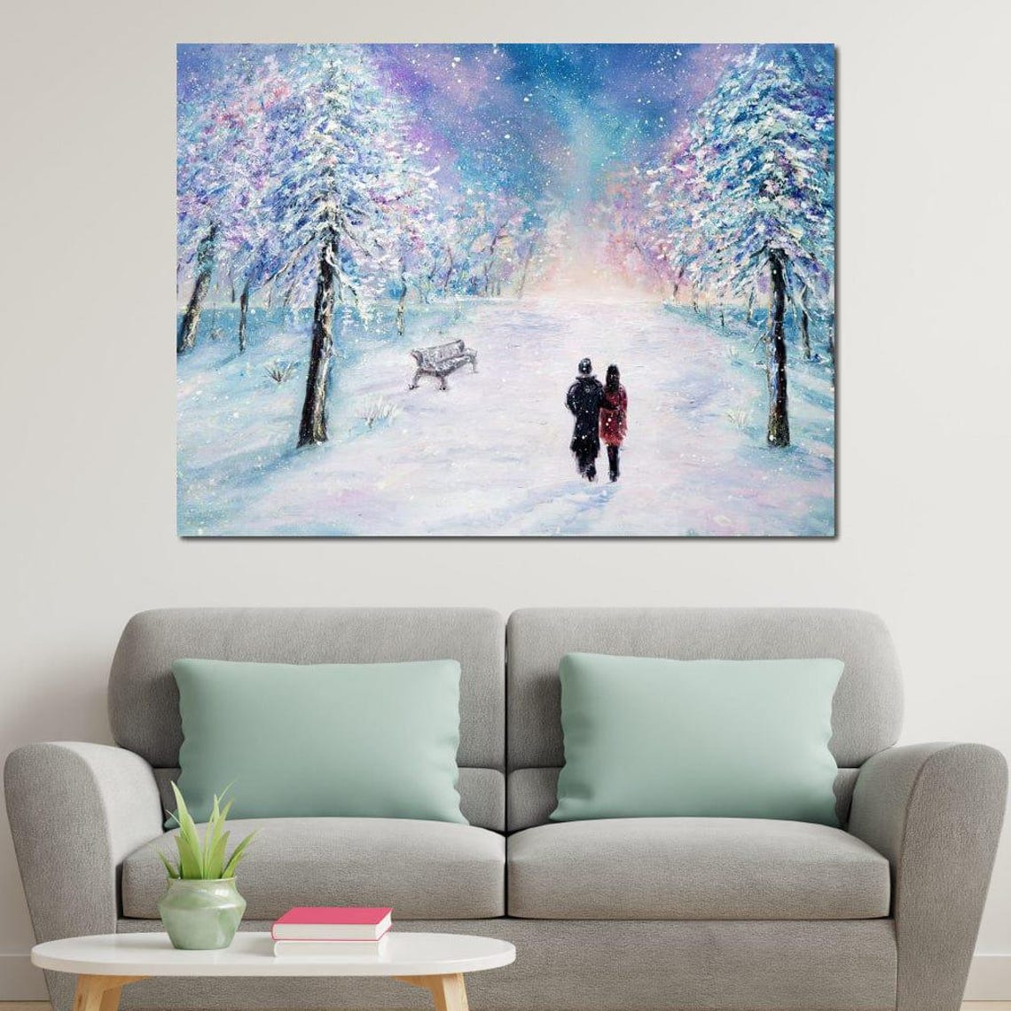 Winter Walk Snowy Park Romantic Couple Starlit Night Travel Poster - Image 4