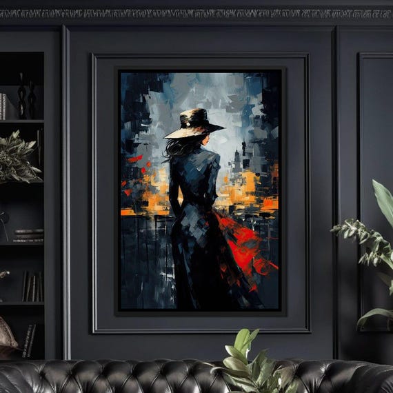 Dusk Enigma In Monochrome Modern Decor Female Silhouette Art Urban Scene Night Elegance Fashion By Nichecanvas