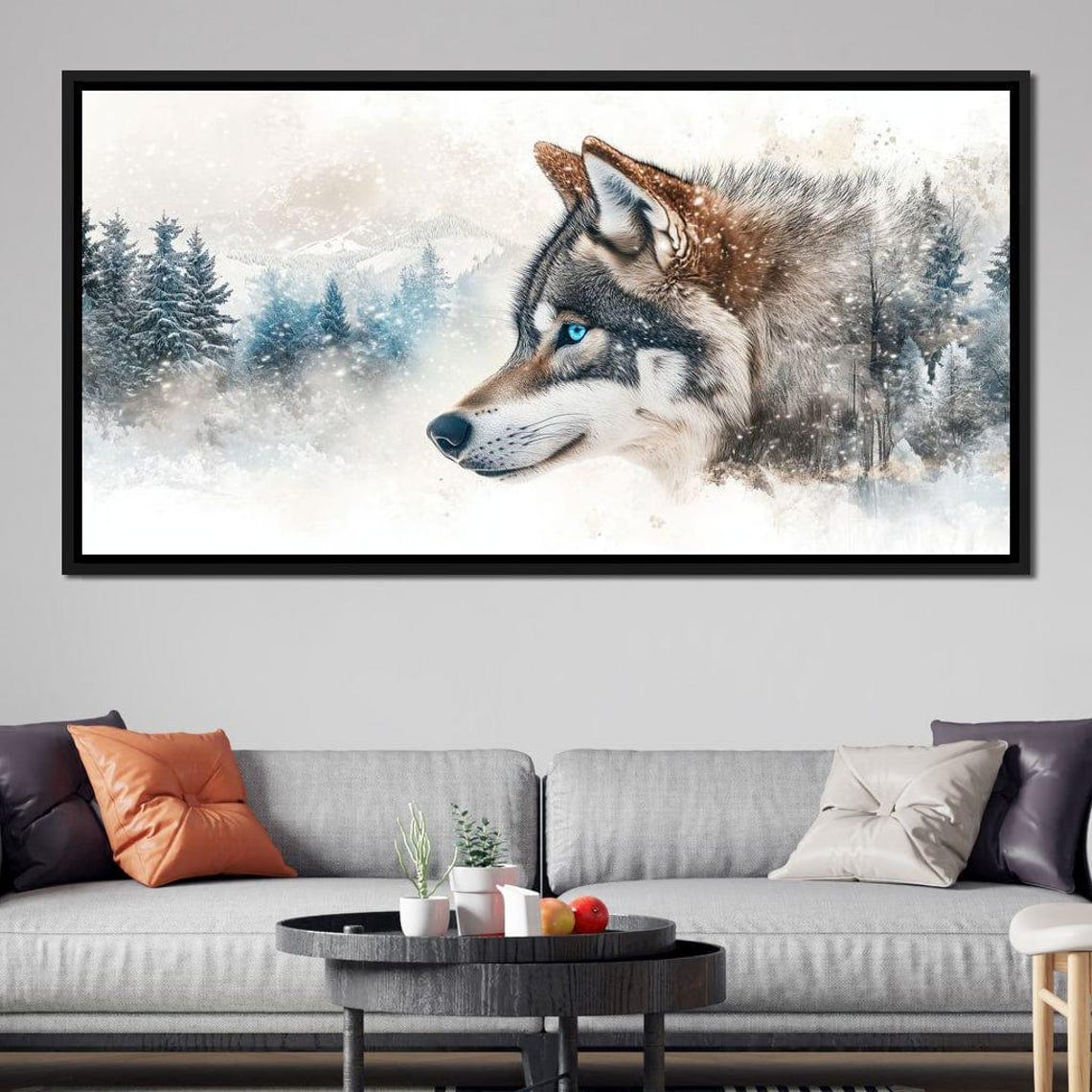 Wolf Profile Blue Eye Snowy Pine Double Exposure Wildlife Wall Art