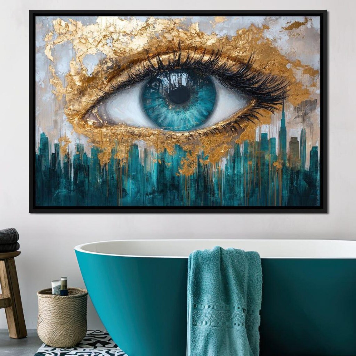 Blue Eye Gold Leaf City Skyline Surreal Abstract Eye Wall Art - Image 4