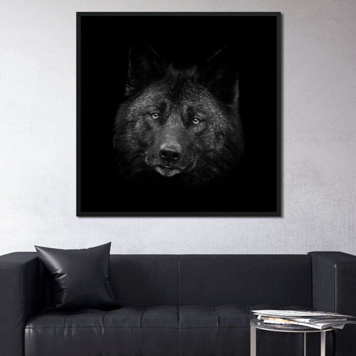 Black Wolf Portrait Dark Monochrome Wild Animal Fine Art Print