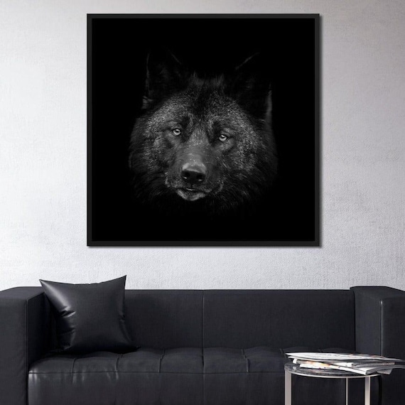 Black Wolf Portrait Dark Monochrome Wild Animal Fine Art Print