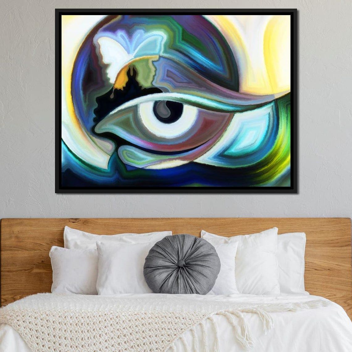 Psychedelic Third Eye Visionary Abstract Blue Green Mystical Wall Art - Image 2