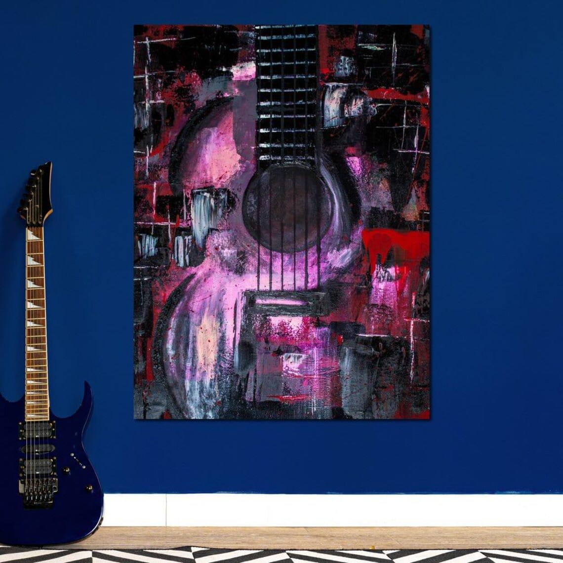 Abstract Guitar Pink Purple Black Grunge Modern Music Inspired Wall Art - Image 2