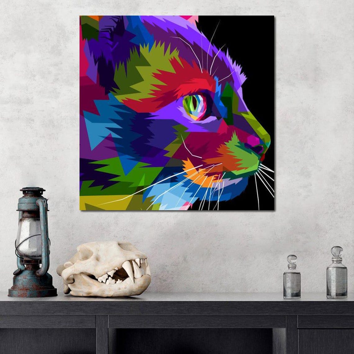 Geometric Pop Art Cat Head Profile Rainbow Colors Modern Animal Poster - Image 4
