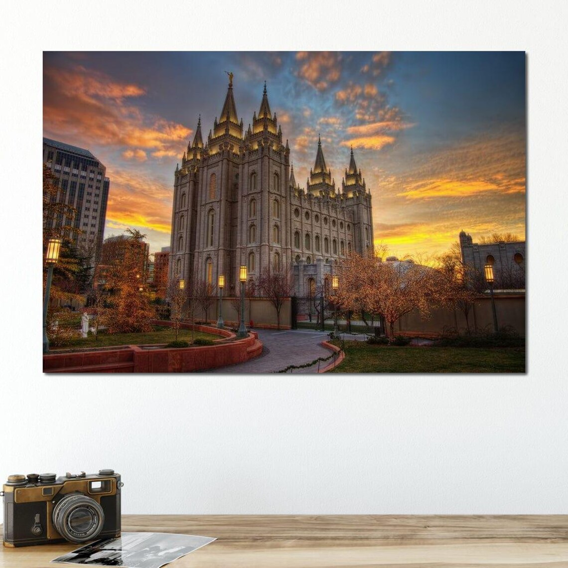 Salt Lake City Mormon Temple Sunset Golden Architecture Utah Travel Wall Poster - Image 4