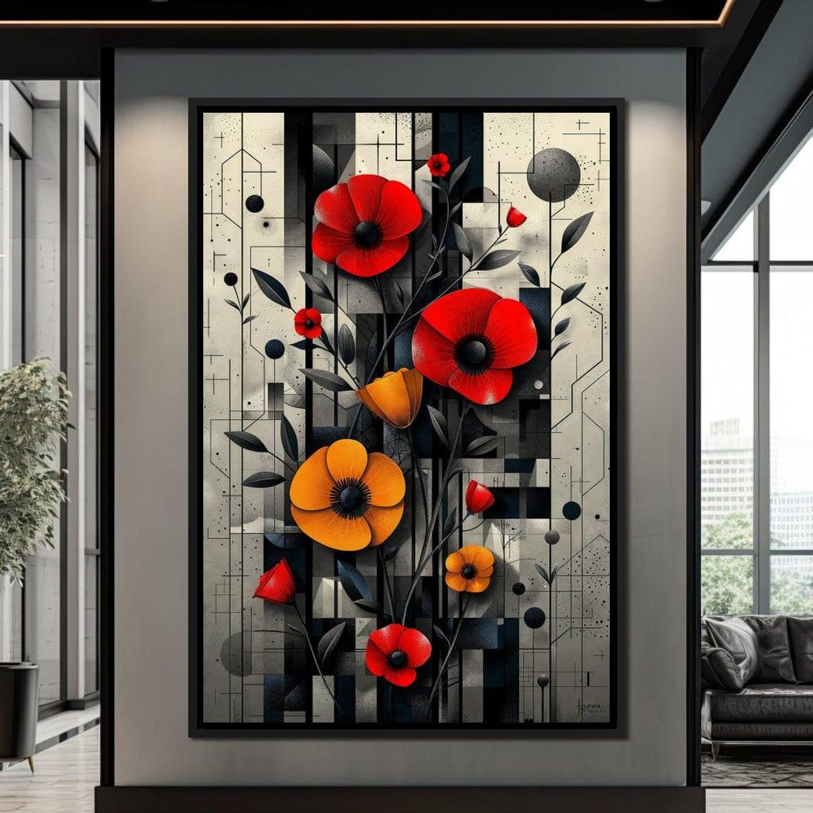 Geometric Patterns Bloom Red Poppy Bold Graphic Floral Poster - Image 3