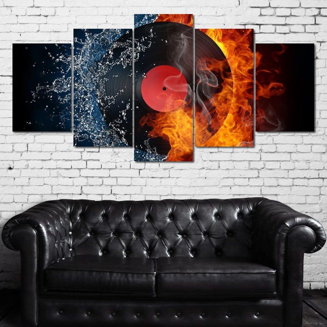 Vinyl Record In Fire And Water Dramatic Music Art Modern Wall Poster - Image 3