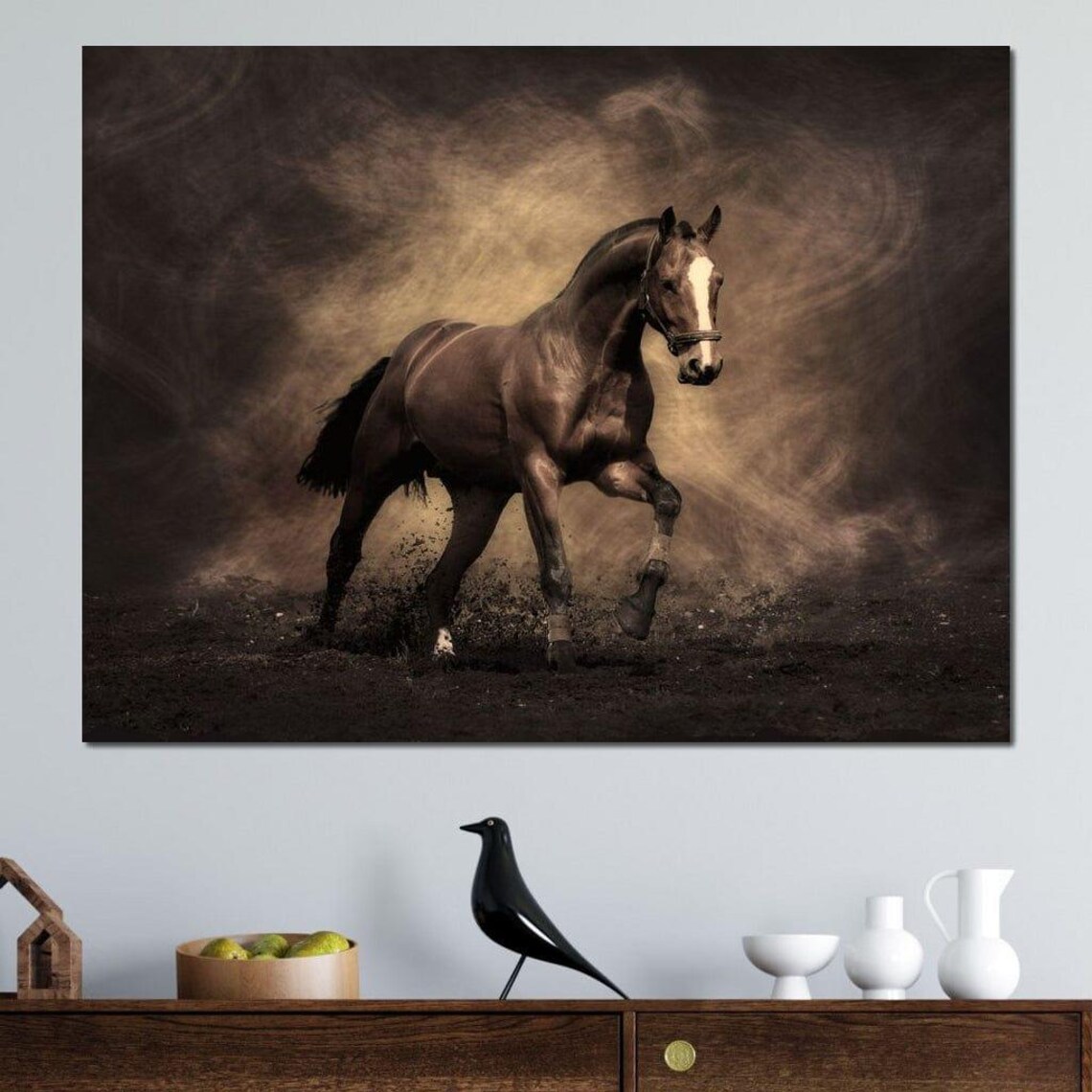 Brown Horse Galloping Sepia Dust Dramatic Equine Photography Poster - Image 4