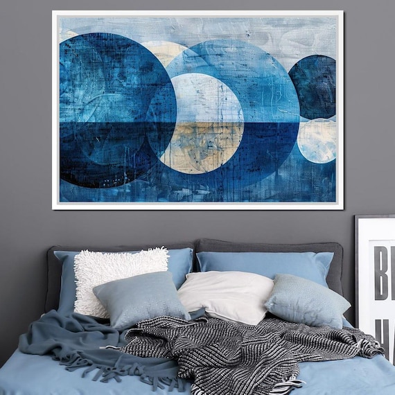 Translucent Blue Moon Circles Textured Grunge Modern Abstract Bedroom Wall Art Poster