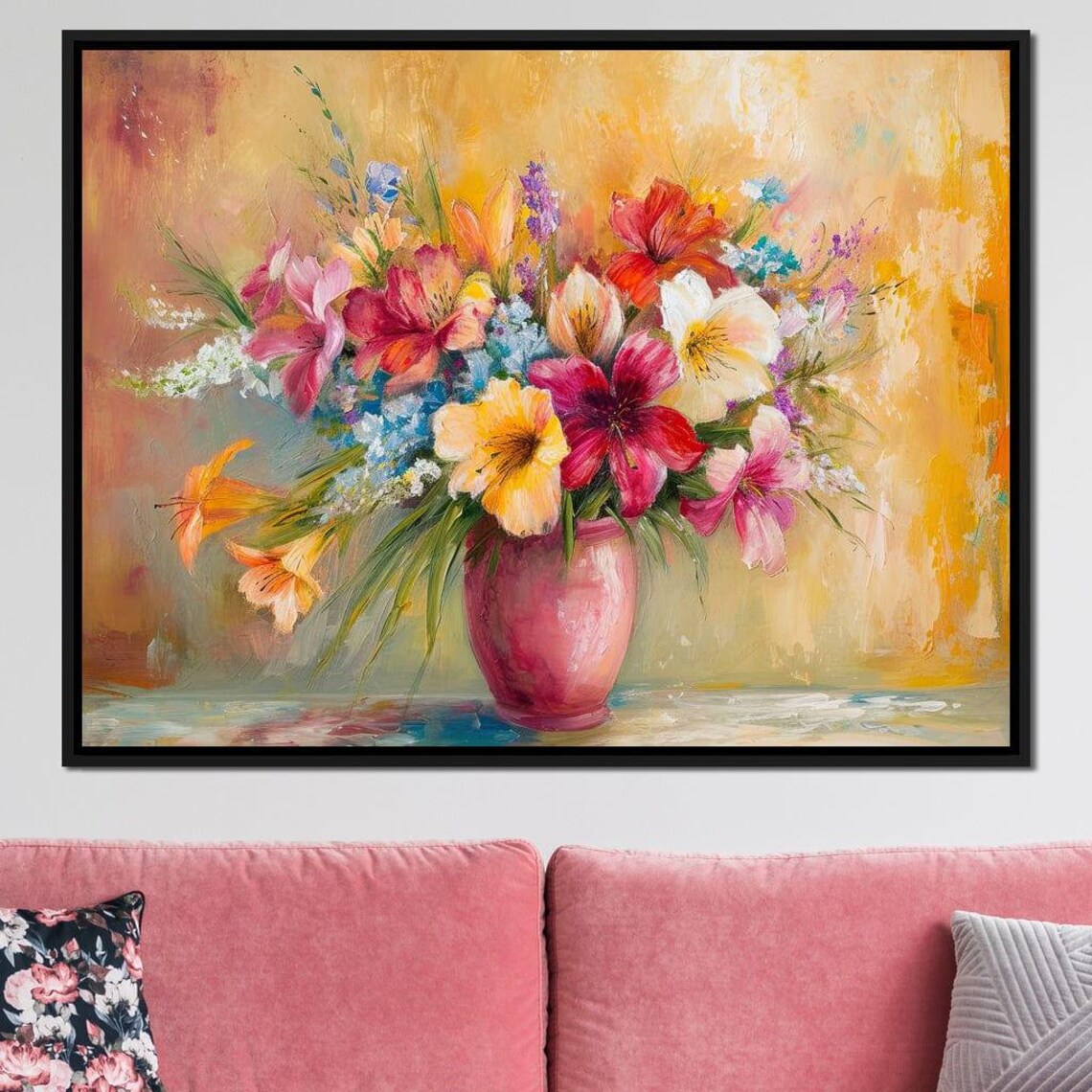 Sunlit Colorful Floral Vase Arrangement Oil Painting Wall Art Print - Image 3