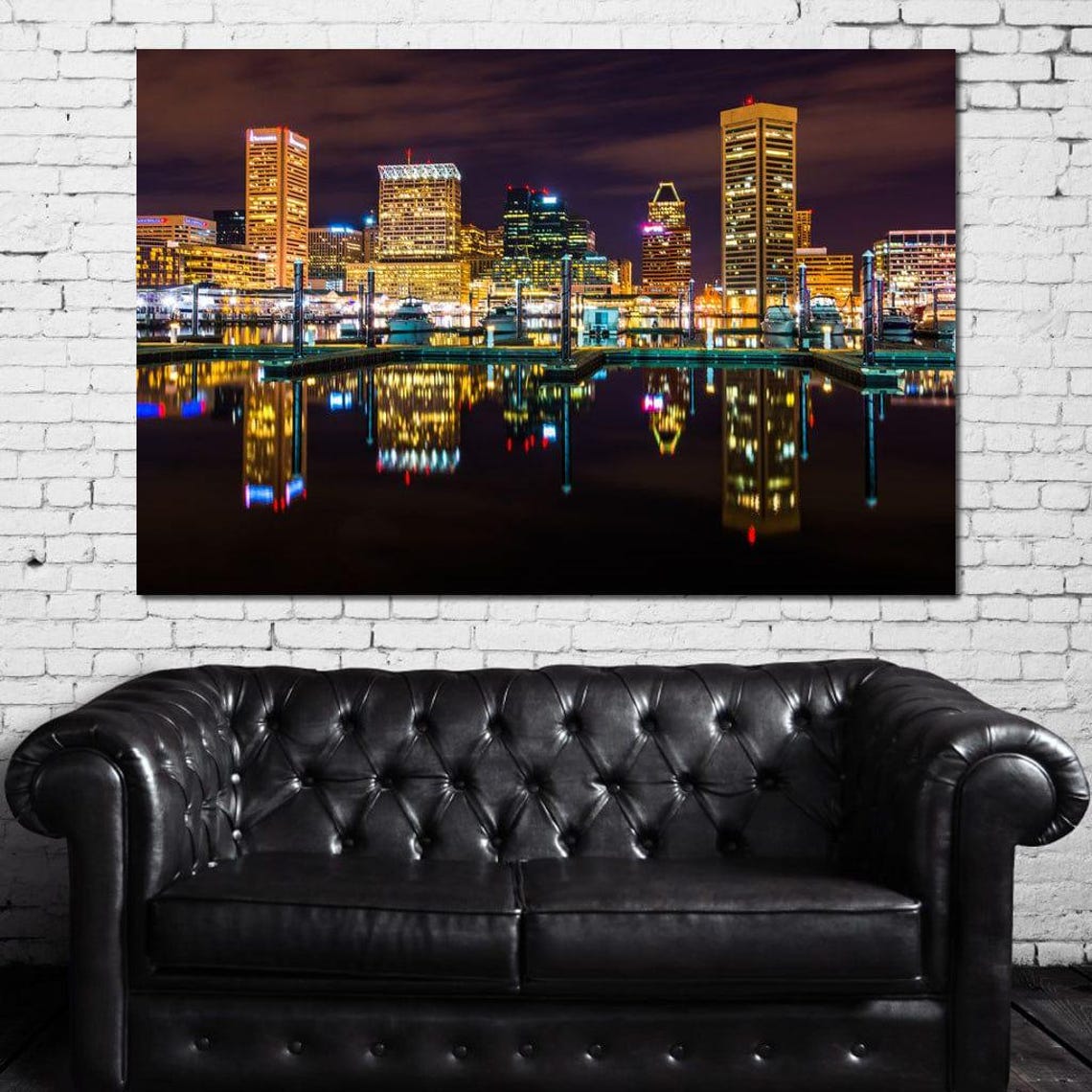 Baltimore Skyline Night Harbor Lights Water Reflection Maryland Poster - Image 3