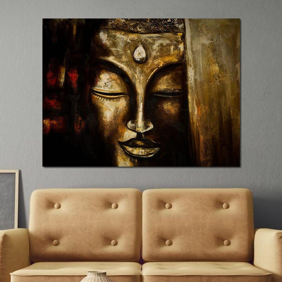 Serene Golden Buddha Face Meditation Zen Tranquil Wall Decor Poster - Image 2