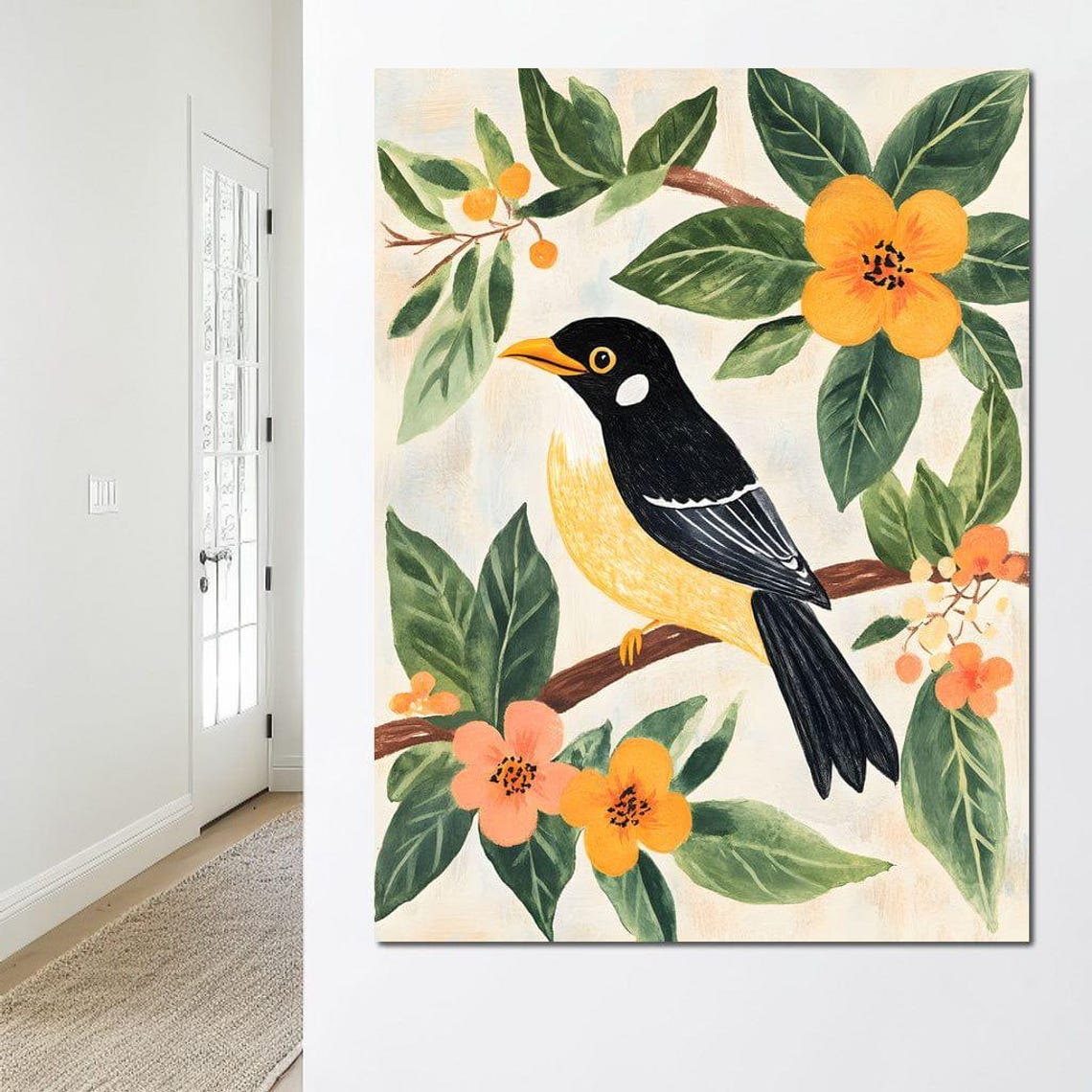 Tropical Yellow Black Bird Flowering Branch Framed Bird Wall Art - Image 4
