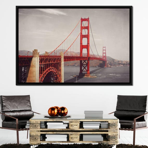Golden Gate Bridge Print San Francisco Art Urban Landscape Home Decor Iconic Landmark Retro Photography By Nichecanvas