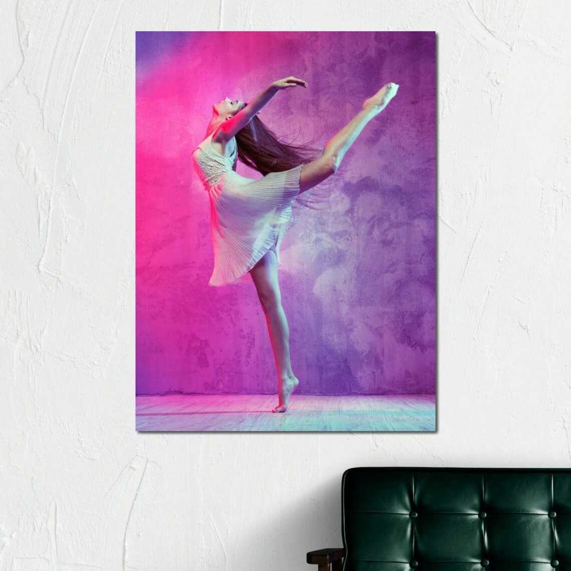 Rose Light Ballet Dancer In White Dress Pink Purple Studio Art Poster - Image 4