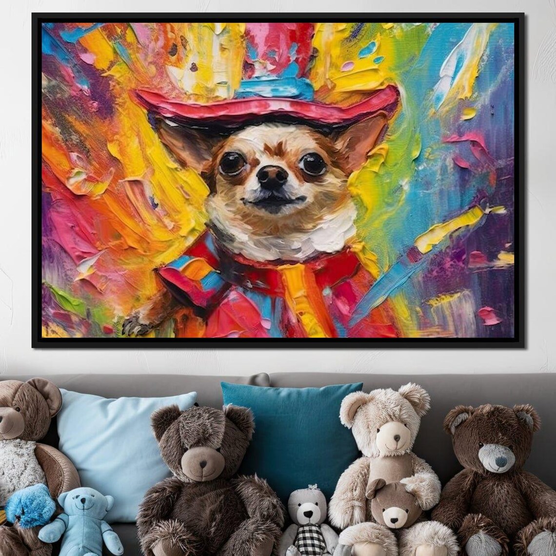 Playful Chihuahua Top Hat Colorful Pop Art Dog Painting Wall Poster - Image 4