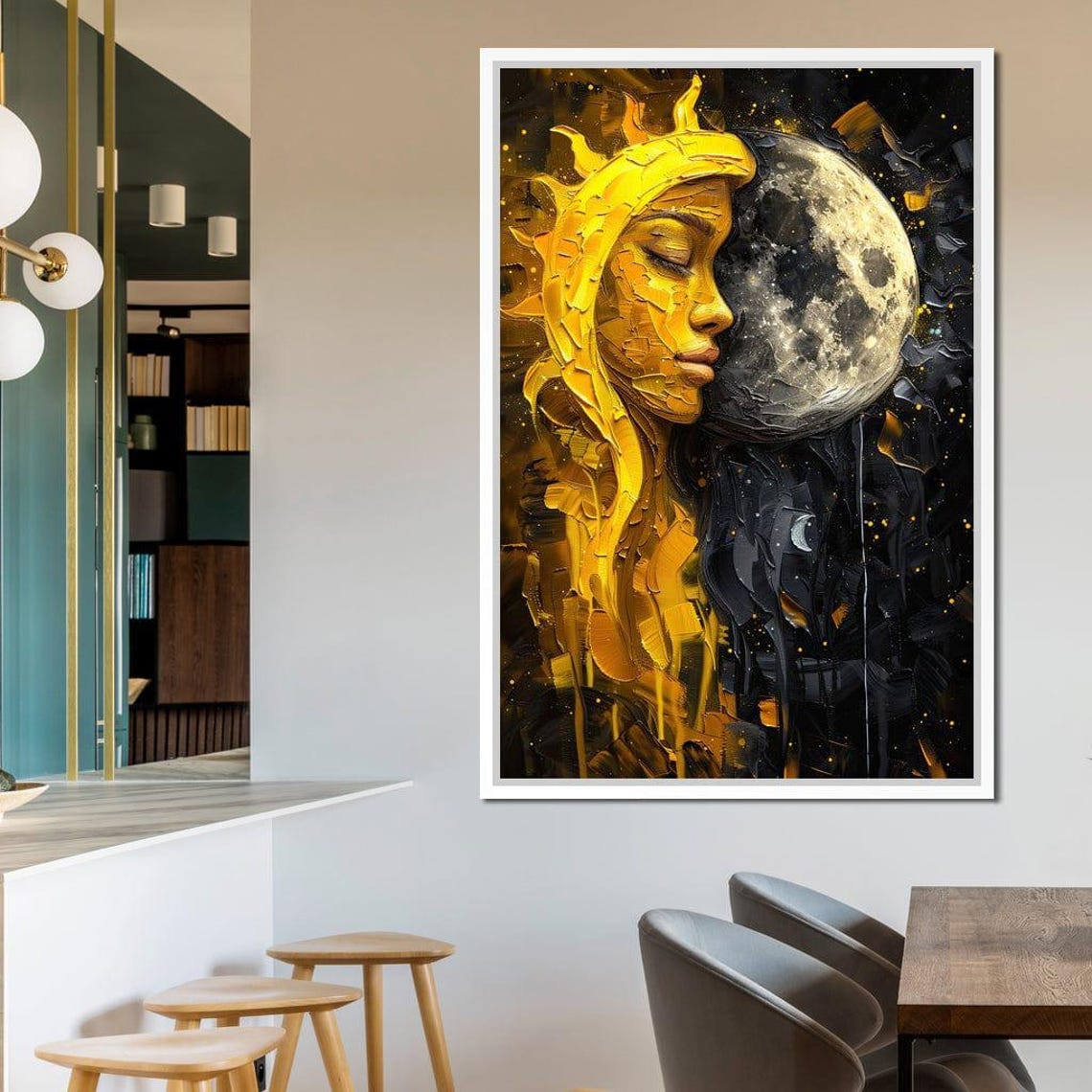 Sun And Moon Embrace Golden Celestial Lovers Cosmic Art Print - Image 2