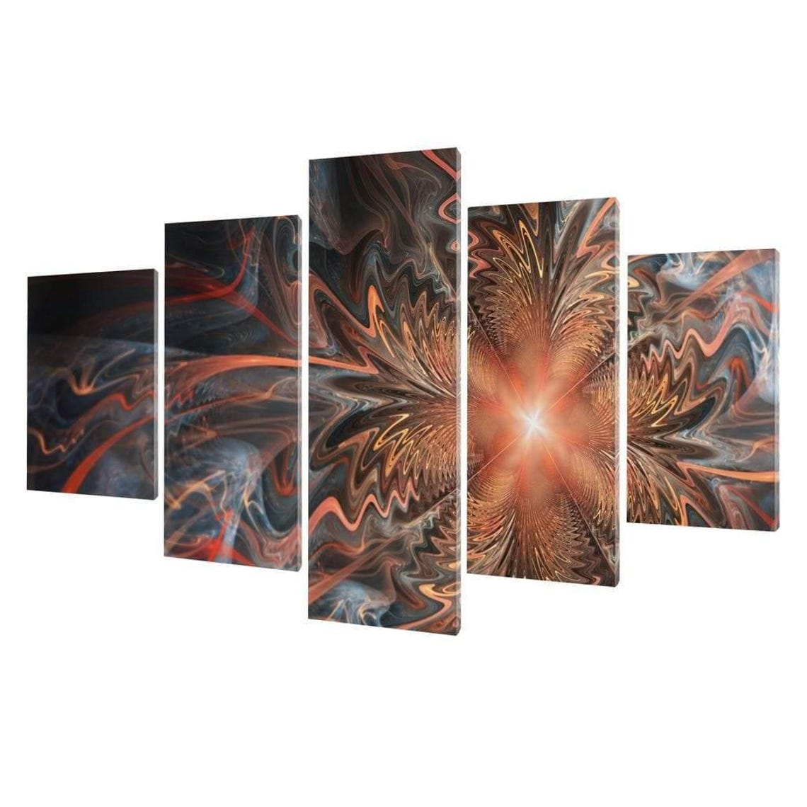 Orange Fractal Flower Five Panel Abstract Blazing Fire Wall Art Poster - Image 3