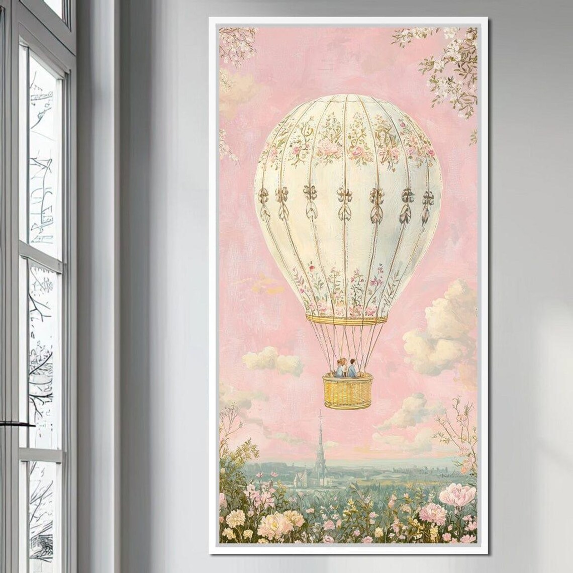 Dreamy Pastel Hot Air Balloon Pink Sky Floral Romantic Adventure Print - Image 4