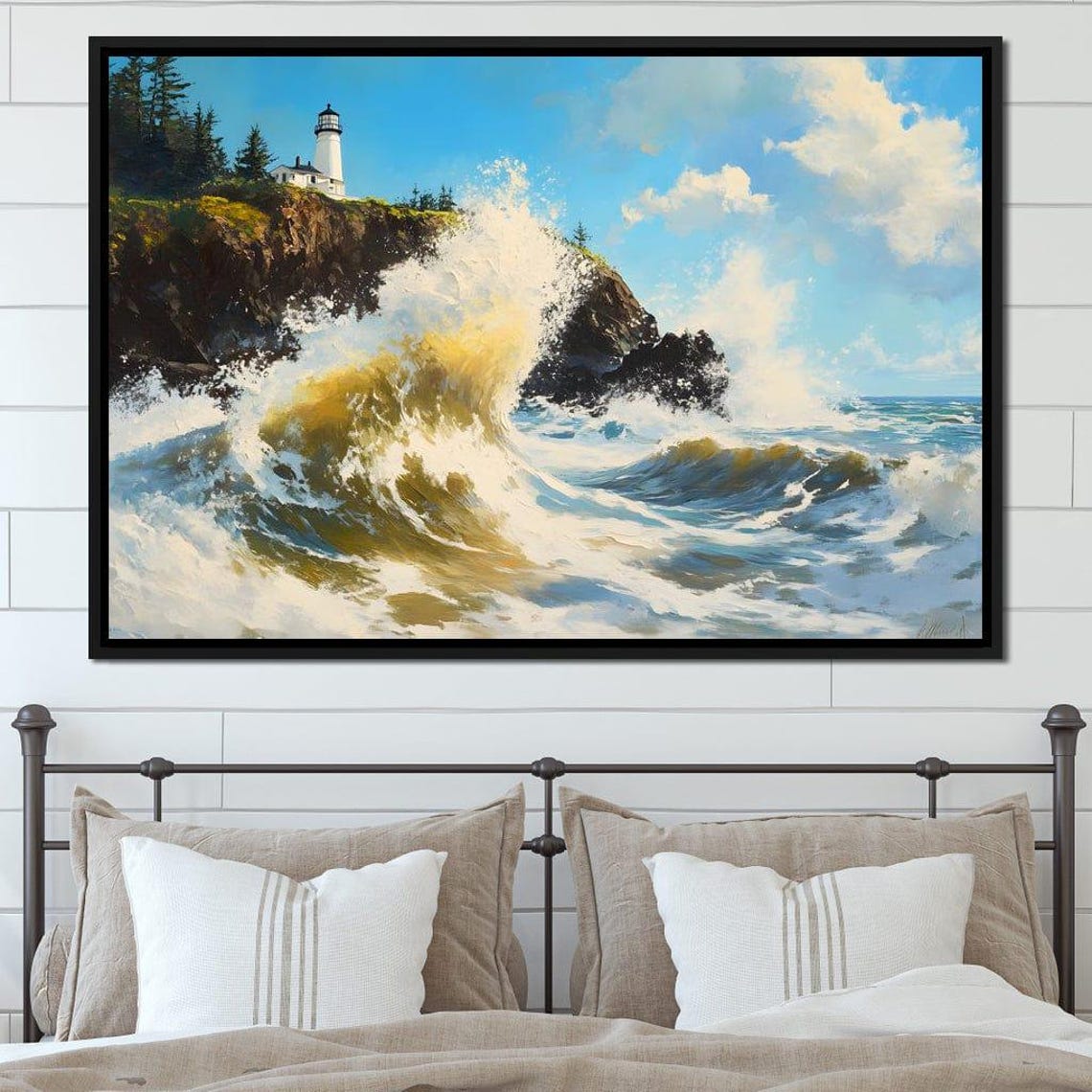 Crashing Waves Against a Cliffside Lighthouse Dramatic Coastal Poster - Image 4
