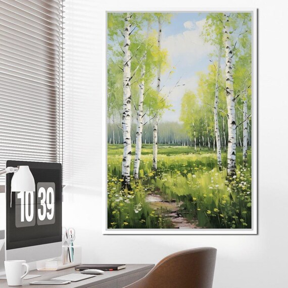 Birch Forest Springtime Green Nature Print Spring Forest Home Decor Landscape Painting Wall Art Nature Aesthetic By Nichecanvas