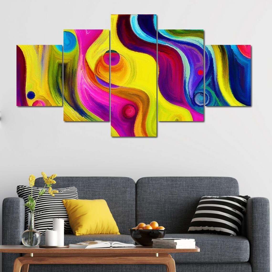 Abstract Colorful Decor, Modern Psychedelic Painting