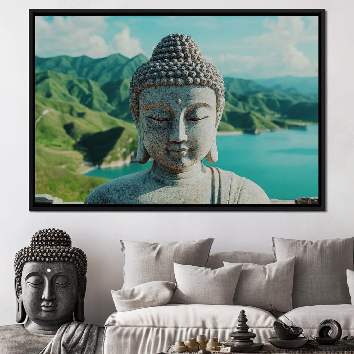 Buddha Tranquility Over Peaks Zen Home Decor Peaceful Wall Art Mountain View Serene Buddhist Inspiration By Nichecanvas
