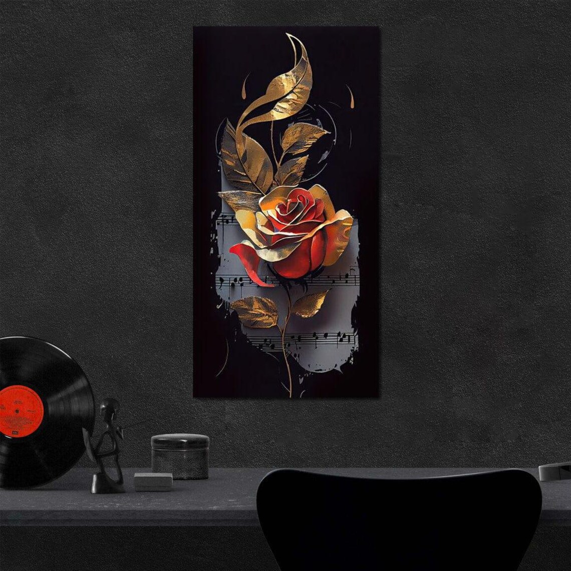 Red Rose Sheet Music Gold Leaves Black Classical Music Poster - Image 2