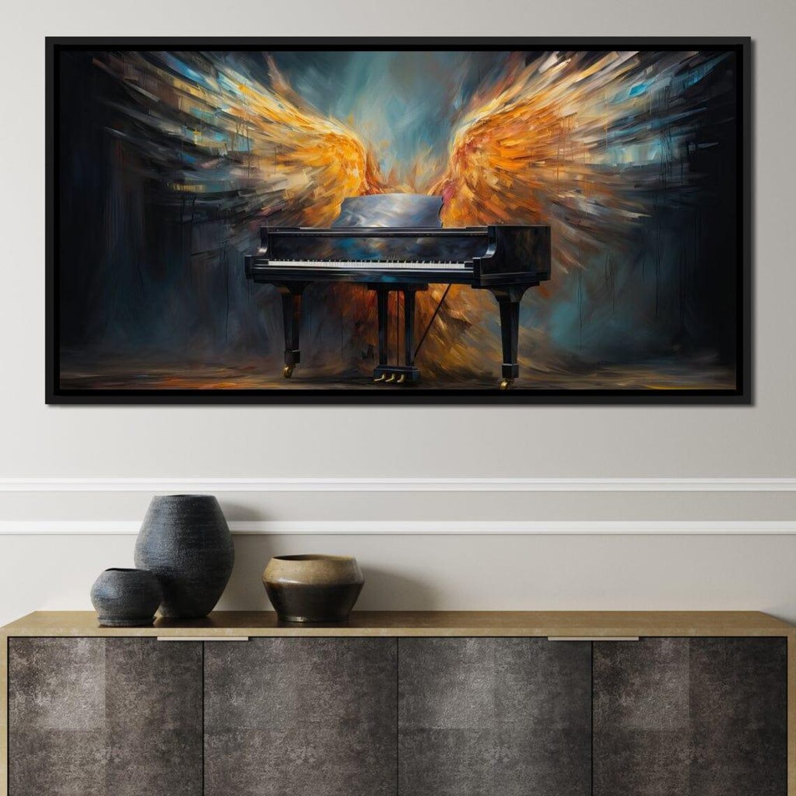 Grand Piano With Fiery Angel Wings Abstract Musical Fantasy Art Poster