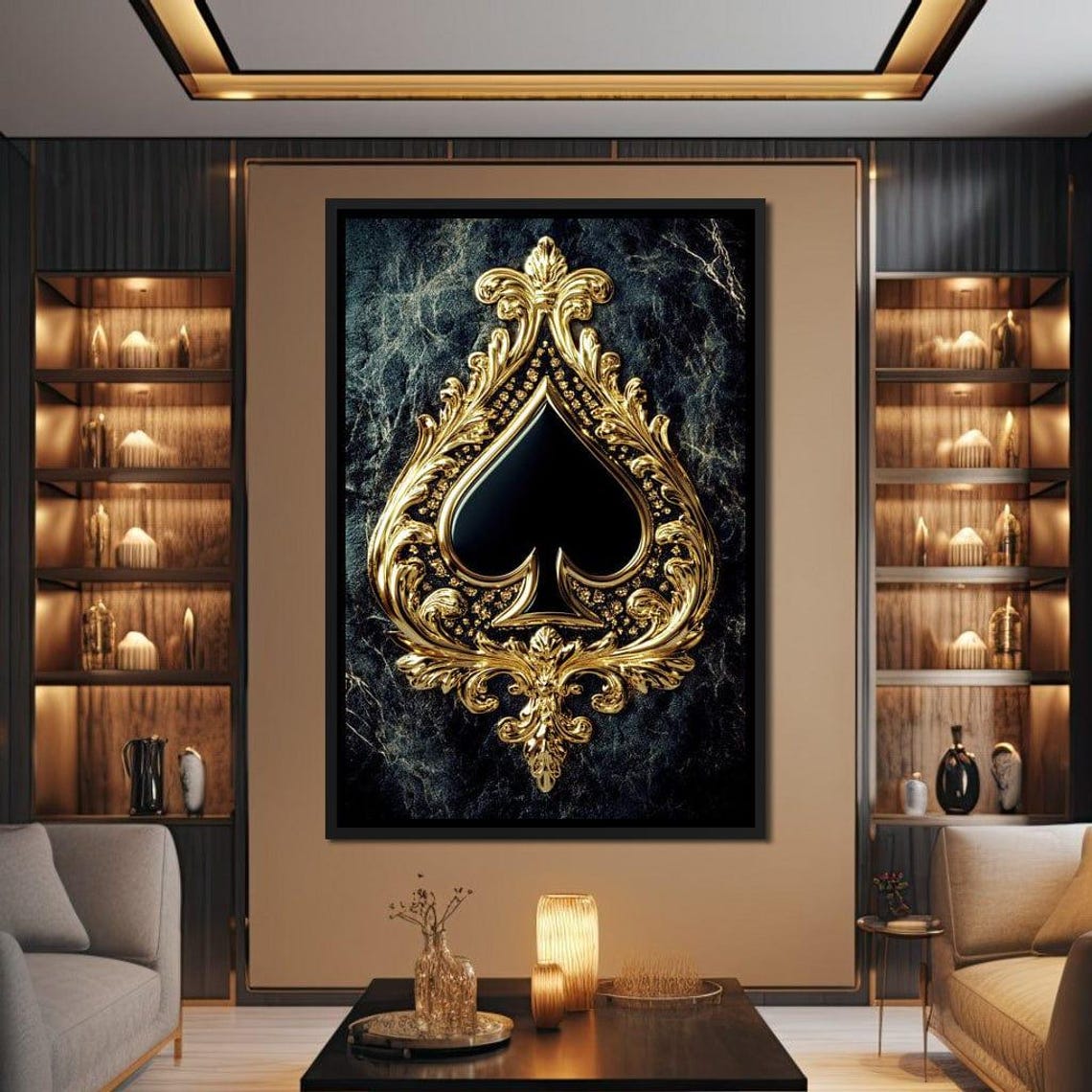 Ornate Gold Baroque Spade Luxury Black Marble Playing Card Poster - Image 4