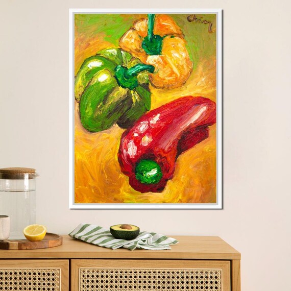 Peperoni Chiara Magni Colorful Peppers Art Kitchen Wall Decor Vibrant Vegetable Painting Gourmet Style By Nichecanvas