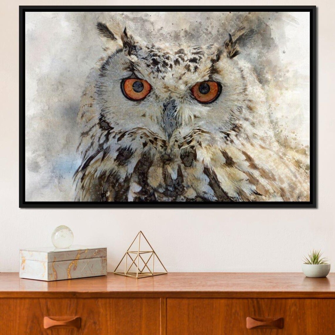 Eurasian Owl Close Up Intense Orange Eyes Wildlife Photography Poster - Image 2