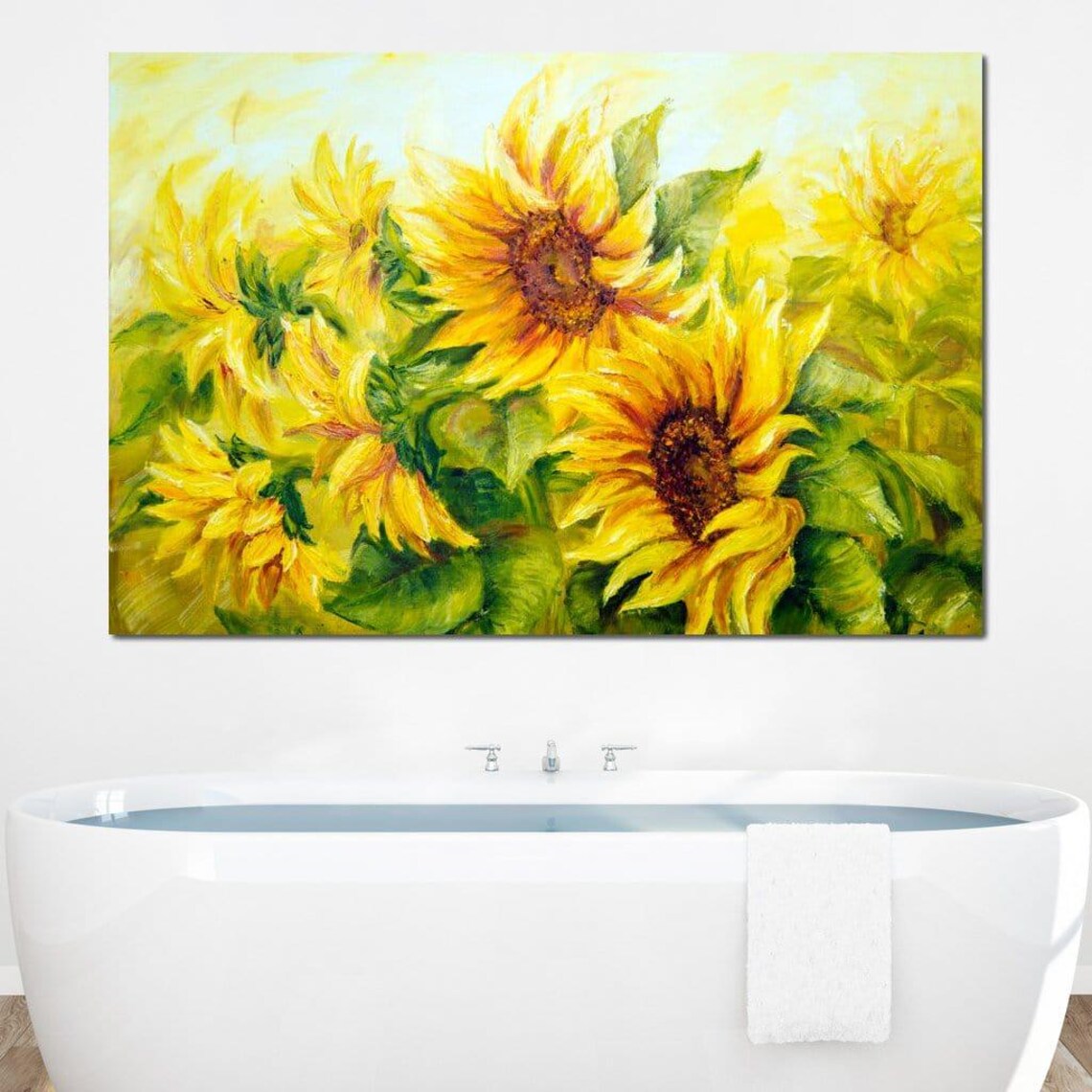 Yellow Sunflower Field Oil Painting Bright Cheerful Floral Art Poster - Image 3