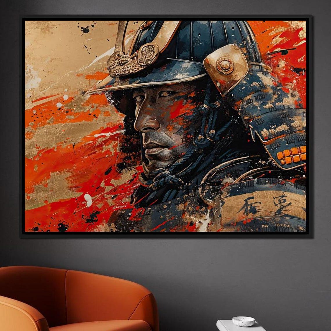 Samurai Warrior Armor Portrait Red Black Japanese Battle Wall Art - Image 4