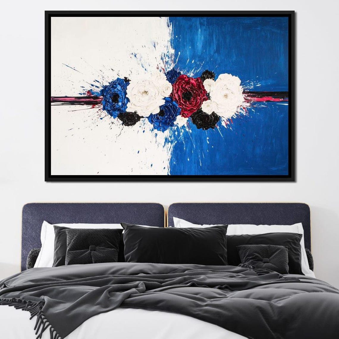 Blue White Red Impasto Roses Abstract Floral Bold Modern Decor Poster - Image 2
