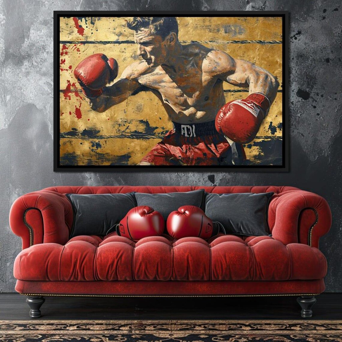 Vintage Boxer Red Gloves Gold Grunge Fight Sports Art Poster - Image 2