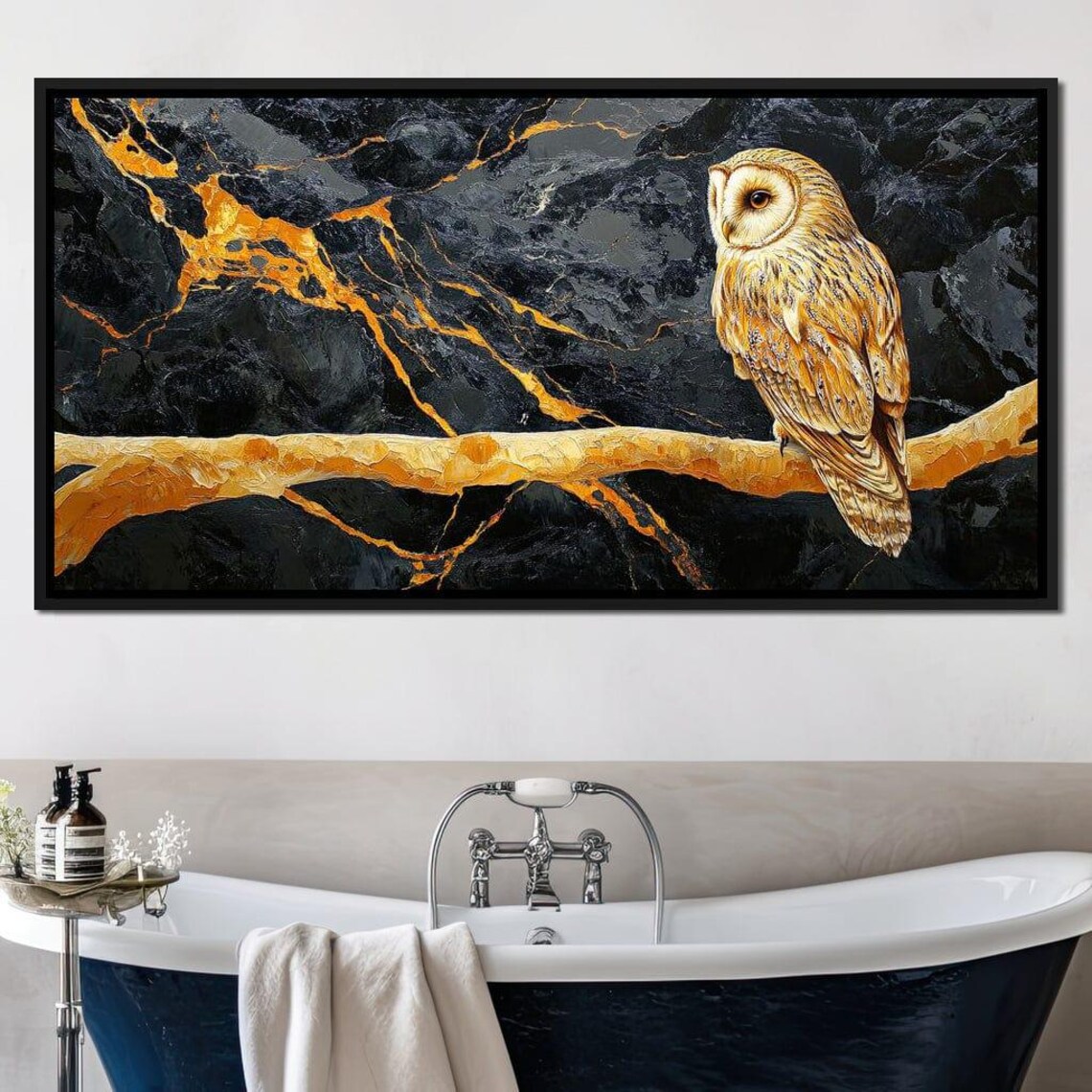Golden Owl Marble Branch Black Gold Elegant Nocturnal Wildlife Poster