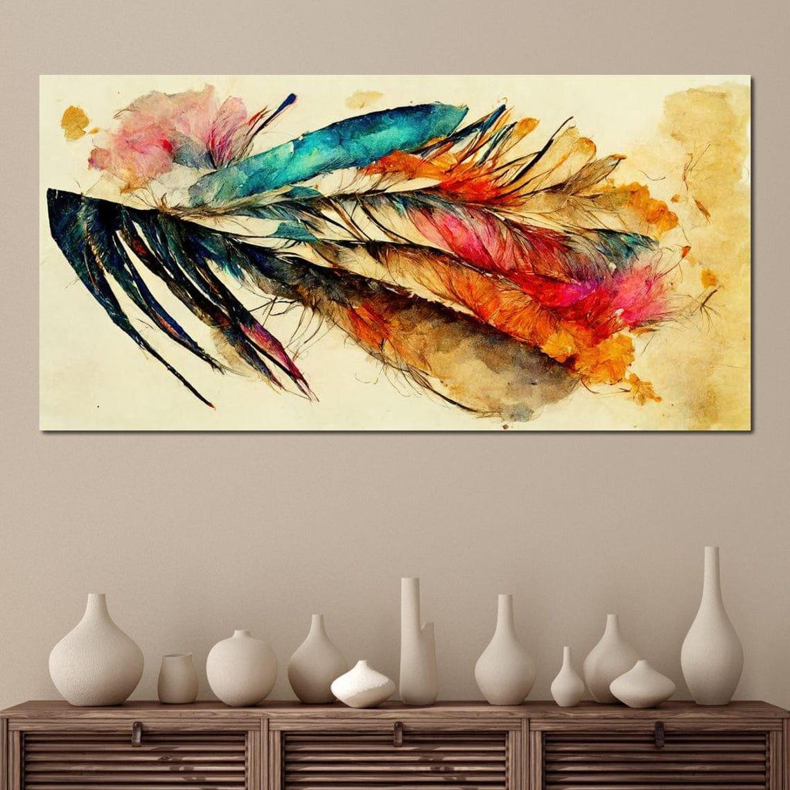 Colorful Watercolor Feathers Vibrant Nature Boho Style Home Wall Art - Image 4
